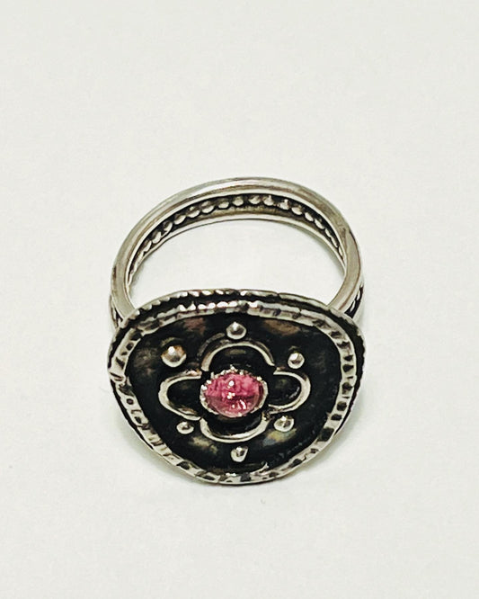 Pink round Tourmaline Boho ring