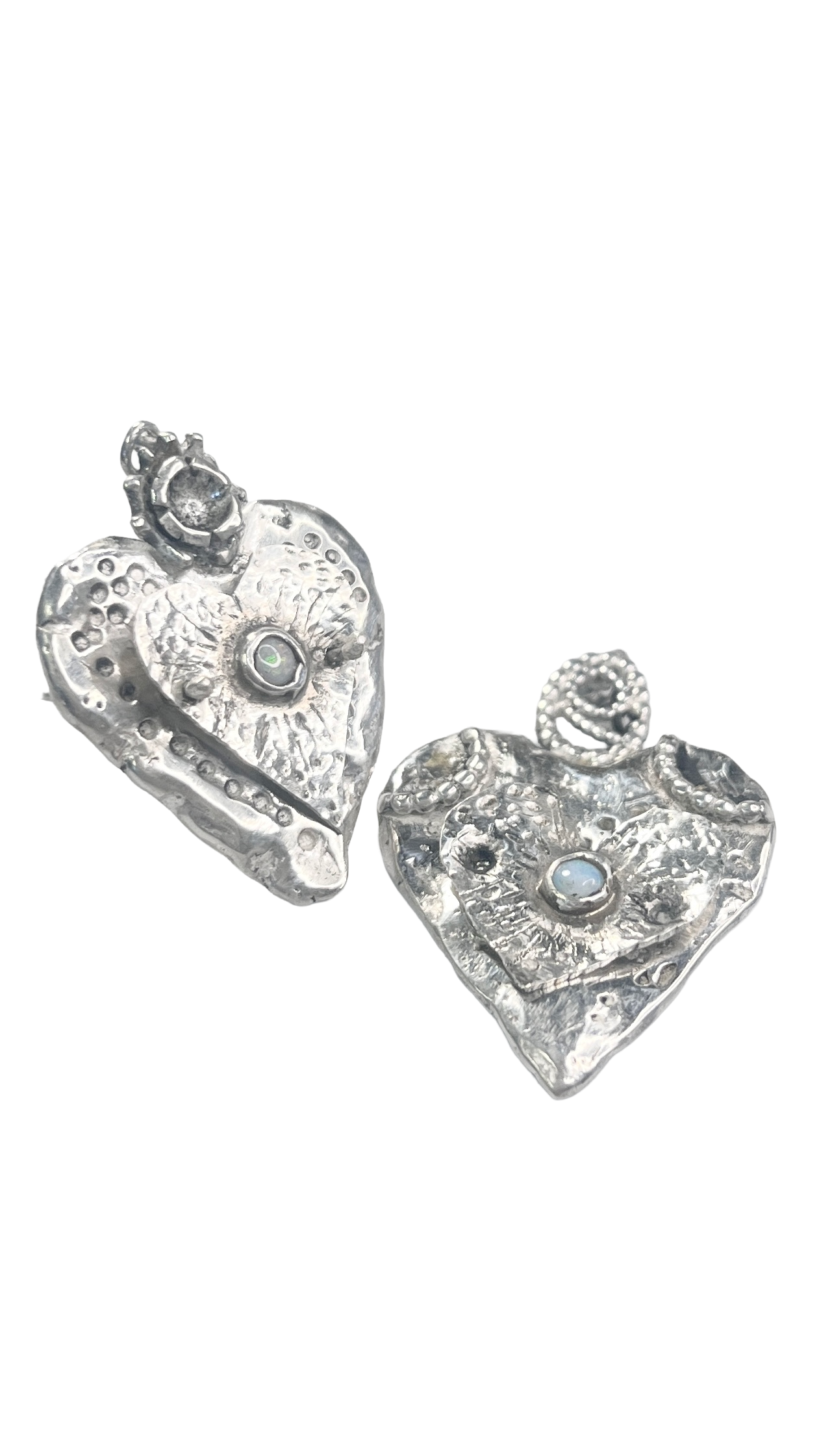 Opal silver heart pendants