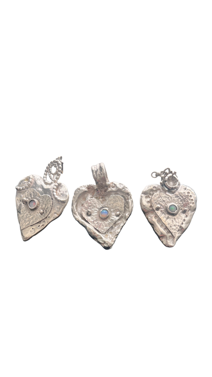 Opal silver heart pendants
