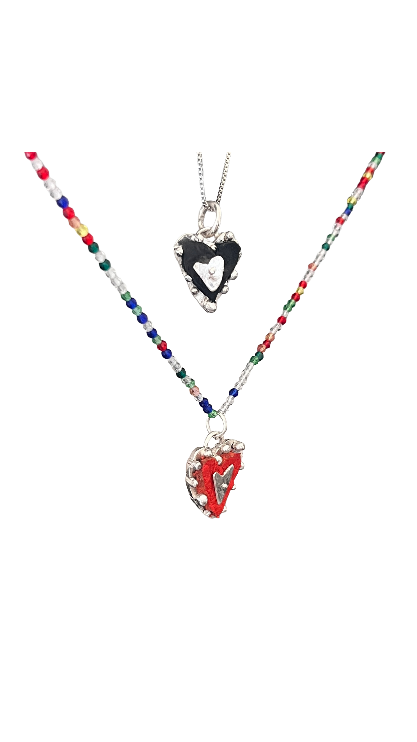 Leather hearts and silver necklace