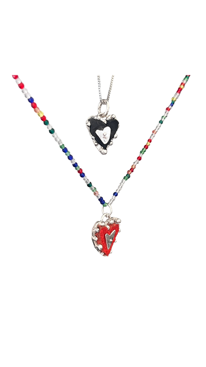 Leather hearts and silver necklace