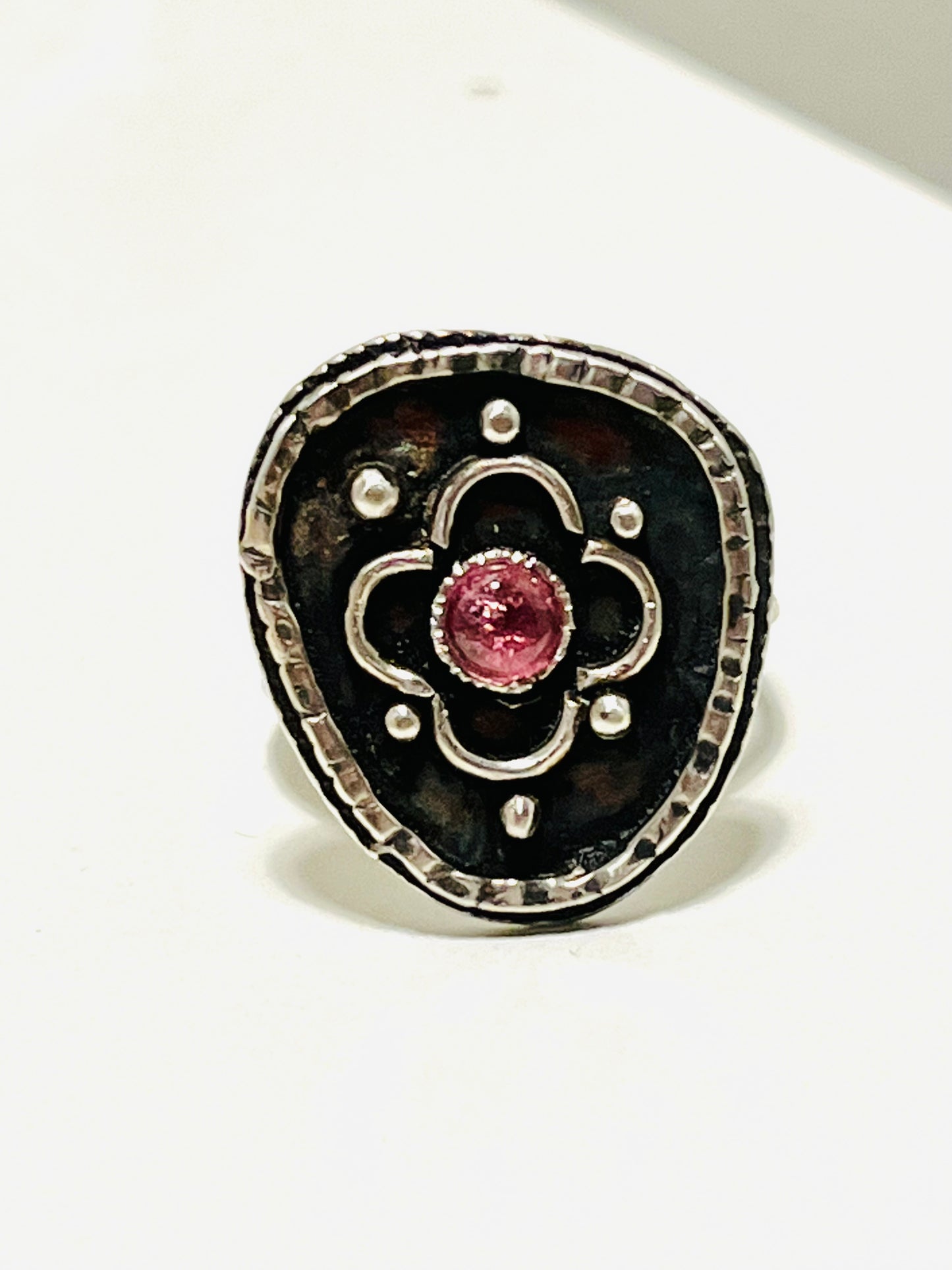 Pink round Tourmaline Boho ring