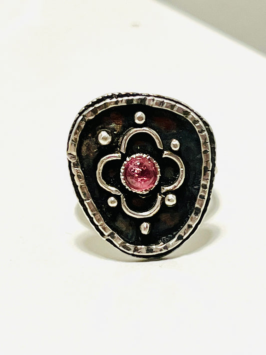 Pink round Tourmaline Boho ring