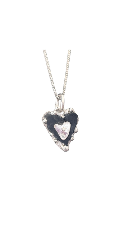 Leather hearts and silver necklace