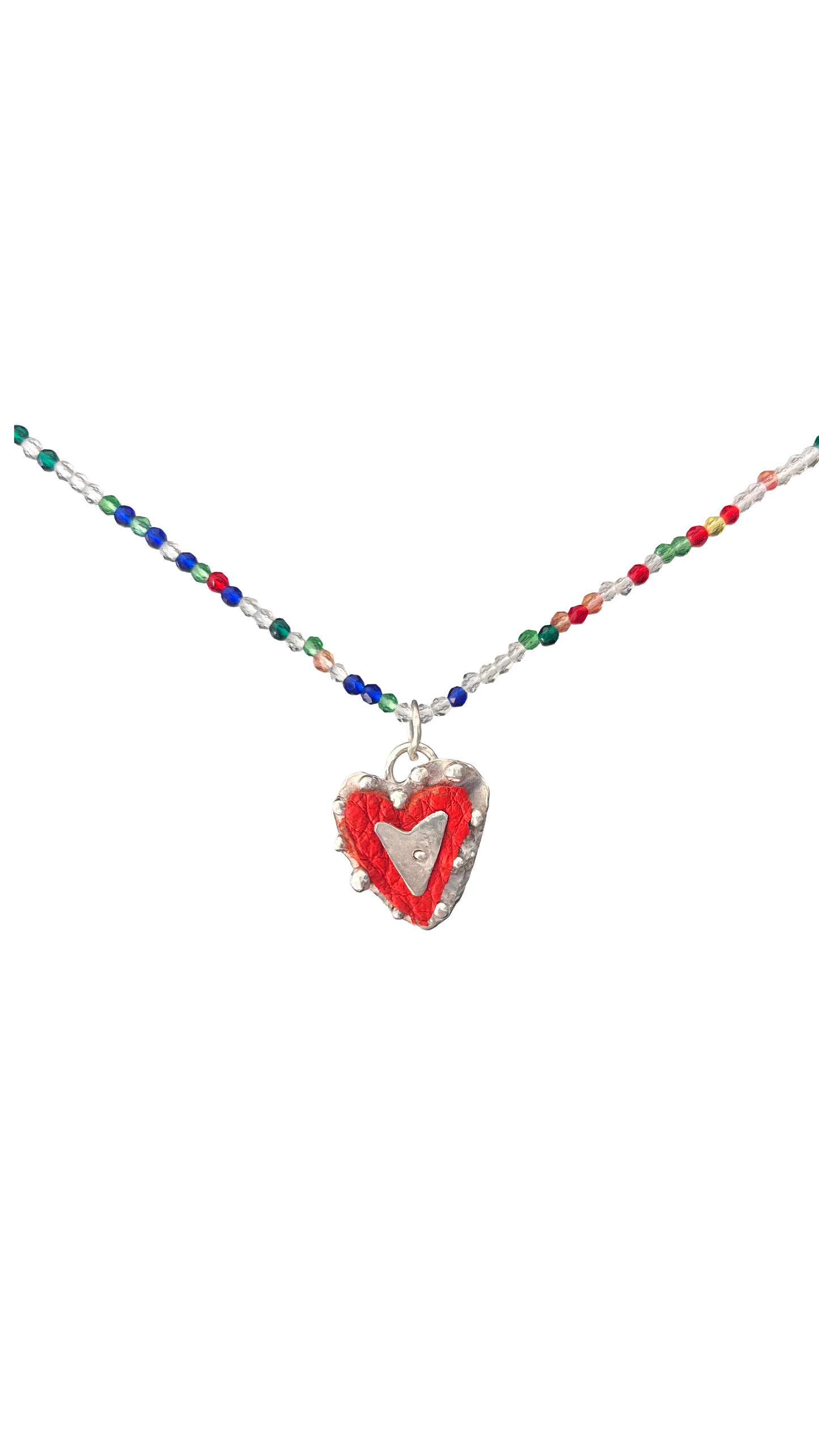 Leather hearts and silver necklace