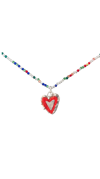 Leather hearts and silver necklace